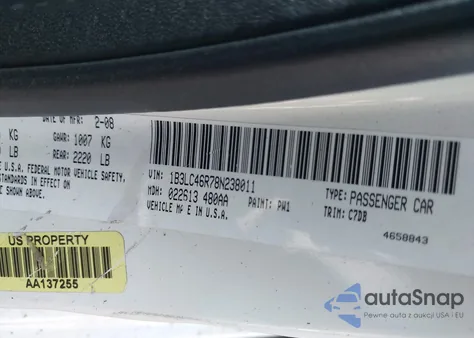 2008 Dodge Avenger Se из США, поврежденный, VIN 1B3LC46R78N238011